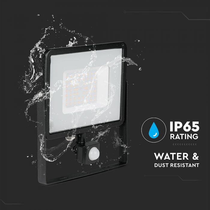 V-TAC 50w LED SMD PIR Sensor Floodlight Samsung Chip Black Body