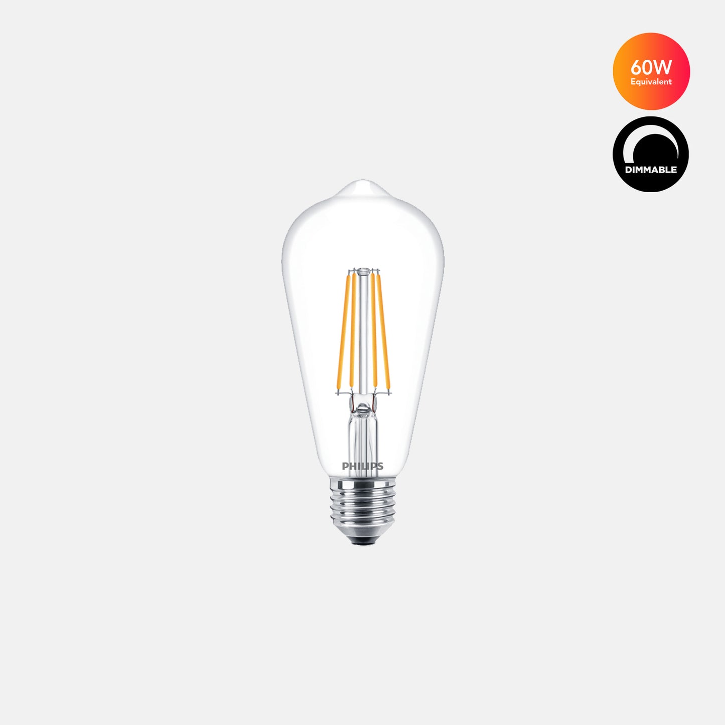 Philips CLA LEDBulb 7.2W-7W 60W E27 WW ST64 CL Dim and Non dim